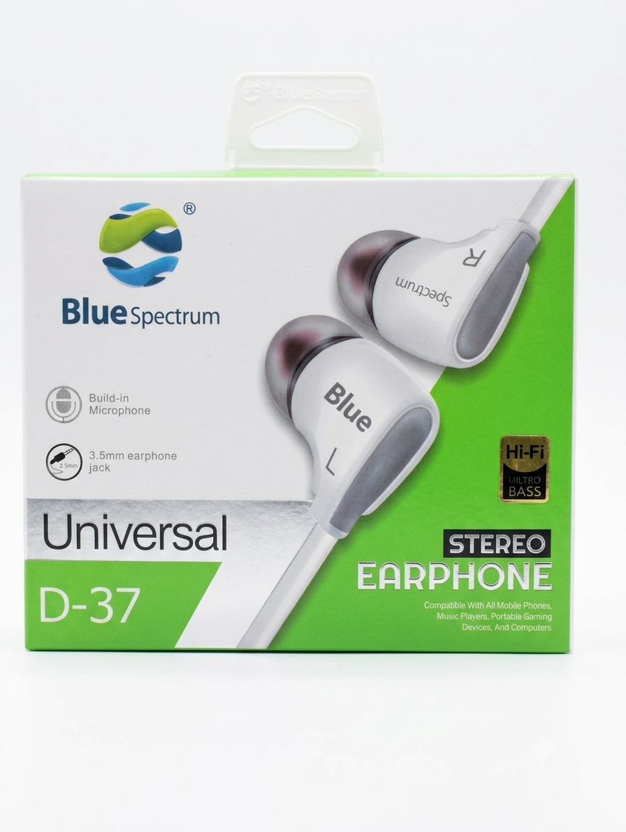 سماعة أذن سلكية بلو سبيكتروم ستريو مع بيس قوي (موديل Blue Spectrum D-37)