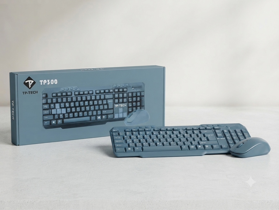 طقم لوحة مفاتيح وماوس لاسلكي TP-TECH موديل TP300 - تقنية 2.4GHz