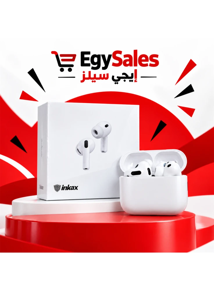 سماعات INKAX T07 اللاسلكية مع علبة شحن بيضاء